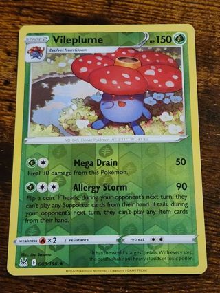 Pokemon Vileplume reverse holo rare card 003/196