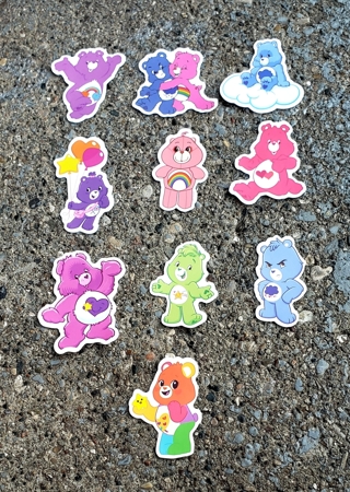 CARE BEARS LARGE WATERPROOF STICKERS STYLE 3 FOR LAPTOP SCRAPBOOK WATER BOTTLE SKATEBOARD AND MORE 
