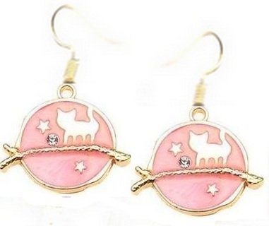 GP Pink Enamel Cat on a Branch Earrings (PLEASE READ DESCRIPTION