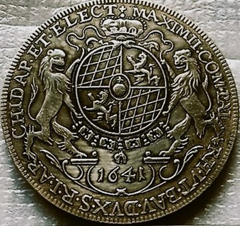 1641 German Bavaria, Maxmillian I, Thaler, 41mm, Refundable, Insured  Excellent,