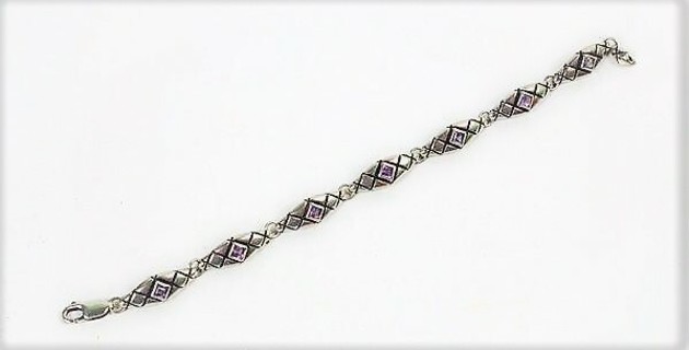 Sterling Diamond Pattern Amethyst Bracelet