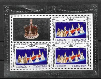 1977 Grenada Grenadines Sc214 Queen Elizabeth Silver Jubilee MNH mini sheet of 3 with label MNH