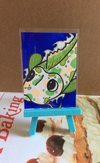 Green Spotted Koi original drawing aceo