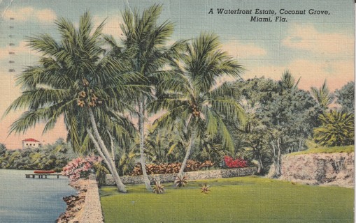 Vintage Used Postcard: (b): 1943 Waterfront Estate, Coconut Grove, Miami, FL