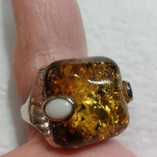 Sterling silver amber opal ring size 6