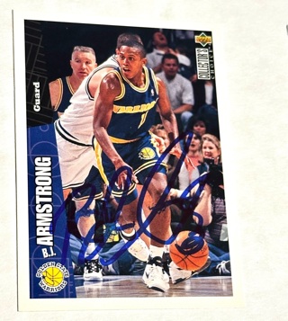 Autographed B.J. Armstrong 1996 UD Collector's Choice #52 Golden State Warriors 