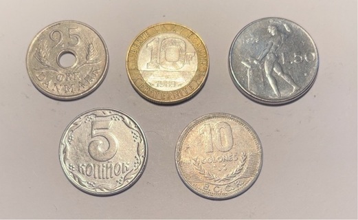 5 Different Quarter Sized Foreign Coins