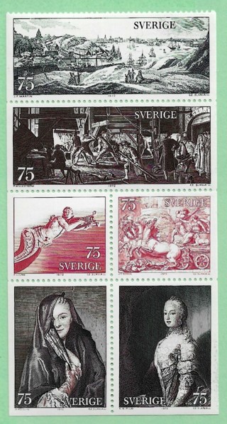 1972 Sweden Sc940-5 18th Century Swedish Art MNH block of 6