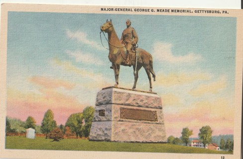 Vintage Unused Postcard: n: Linen: Major, Gen, Mead Memorial, Gettysburg, PA
