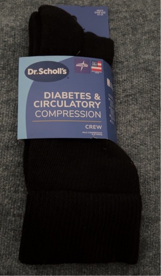 New ONE Pair Dr Scholl’s XL Black Crew Diabetic / Circulation Socks. Poly/Lycra/Spandex