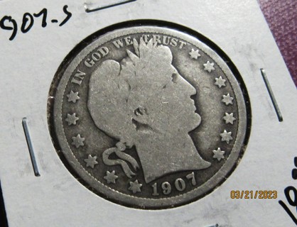 ★★ 1907-S BARBER HALF DOLLAR G ★★ **BETTER DATE** "90% SILVER"