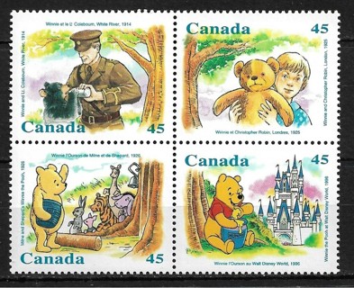 1996 Canada Sc1621a Winnie the Pooh MNH block of 4