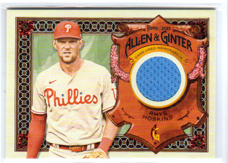 Rhys Hoskins, 2022 Topps Allen & Gitner RELI C Card #AGRA-RH, Philadelphia Phillies, (L6)