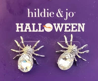 EARRINGS BNWT 1" SPIDERS WITH RINSTONES GREAT FOR HALLOWEEN