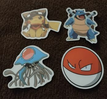 4 Pokemon stickers Cubone, Weedle, Pikachu & Go Ball