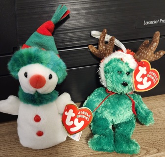 NEW - TY Holiday Jingle Beanies - "Snowgirl & 2002 Holiday Teddy"