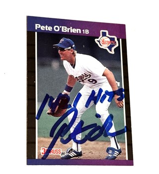 Autographed 1989 Donruss Texas Rangers Baseball Card #107 Pete O'Brien/with 1,421 Hits Inscription 