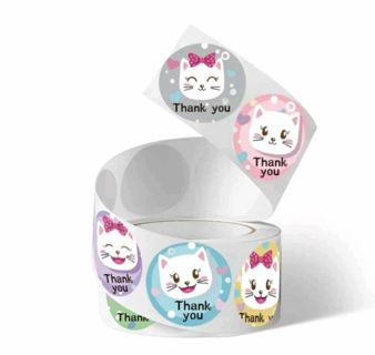 ⭐NEW⭐(8) 1" CUTE CAT 'Thank you' STICKERS!!