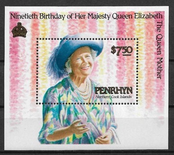 1990 Penrhyn Island 385 Queen Mother 90th Birthday MNH S/S SCV$17.00