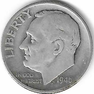Vintage 1946 Roosevelt Dime 90% Silver U.S. 10 Cent Coin