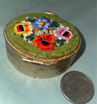 Italian Micro Mosaic Box Green Flowers Pretty