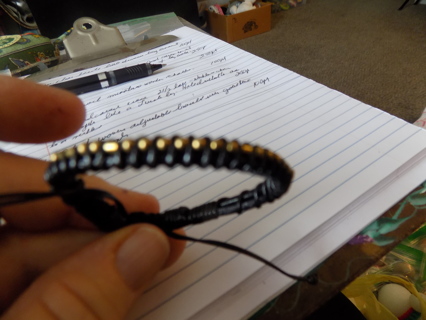 Bracelet black woven adjustable with goldtone bead accents