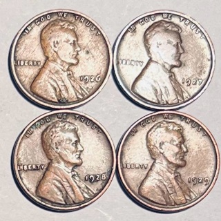 4 Different 1920’s Lincoln Wheat Pennies 