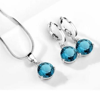 Sea Blue green cz necklace and earrings set New