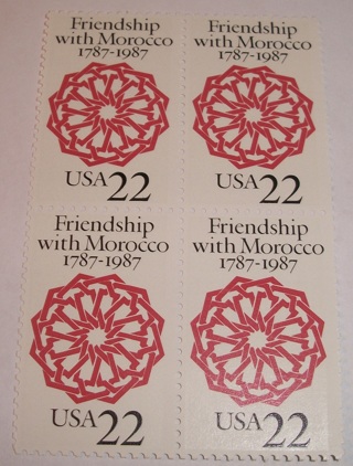 Scott #2349, Friendship with Morocco, Pane of 4 Useable 22¢ US Postage Stamps