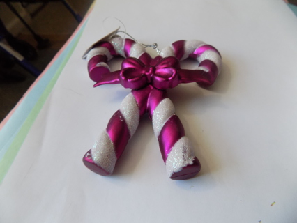 NWT purple and white glittery crossed candy canes ornament