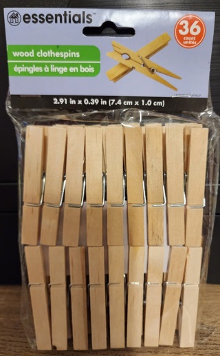 NEW - Essentials - Wood Clothespins - Package of 36