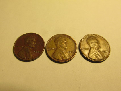 3 US Wheat Pennies 1944 1945 1946