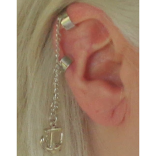 Silver Tone Chain Anchor Earring Cuff