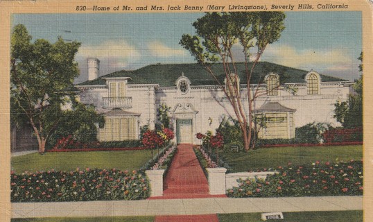 Vintage Used Postcard: 1951 Home of Jack Benny, Beverly Hills, CA