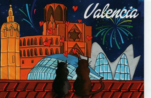 used Postcard from Spain - painted image of Valencia