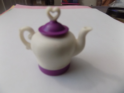 Childs Tea Pot shape necklace charm purple and white