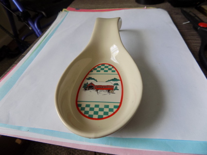 Ceramic covered bridge spoon rest 8 inch