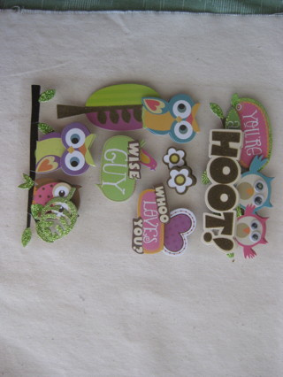 3D layered glittery stickers, owls, scrapbooking, card making, 7 pcs. NIP