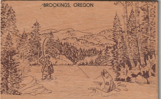Vintage 1986 Wood Postcard: Brookings, OR