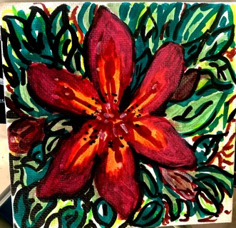 Colorful original 4x4 Muli-media hand painted "Flower of Many Colors" on canvas