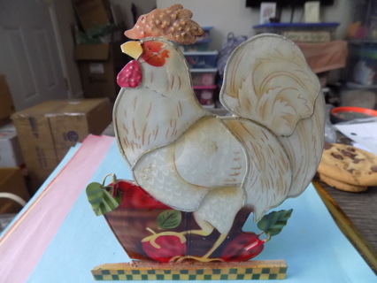 Vintage capize shell rooster and bag of apples votive candle holder