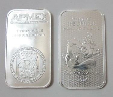 Set of (2) Silver Bars 1 oz each Fine Silver 