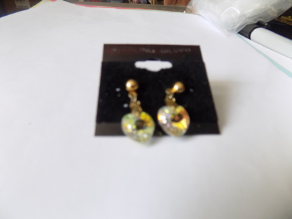 Yellow irredescent heart shape jewel post earrings