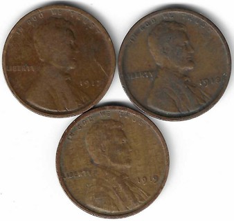 Antique Lincoln Wheat Pennies 1917, 1918 and 1919