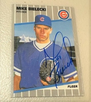 Autographed 1989 Fleer Baseball Card Mike Bielecki Chicago Cubs #419