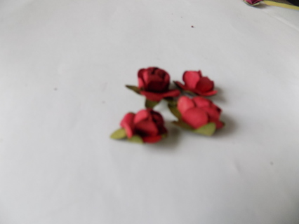 Set of 4 red paper roses for crafts