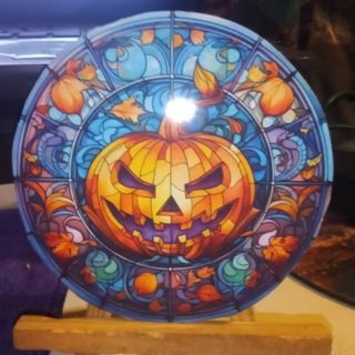 Round Stain Glass Halloween Pumpkin Magnet