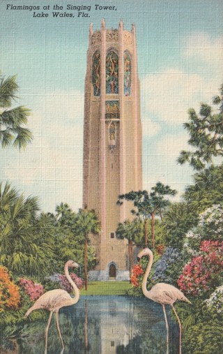 Vintage Used Postcard: 1940 Flamingos at Singing Tower, Lake Wales, FL