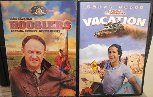 RESERVED - 2 DVD's - "Hoosiers" & "National Lampoon's Vacation" - rated PG & R