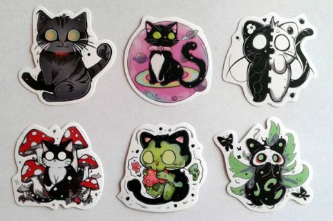 Six Spooky Cat Stickers
